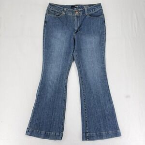 Y2K Seven7 Studio Sexy Flare Jeans Womens 14 Blue Medium Wash Mid Rise Stretch